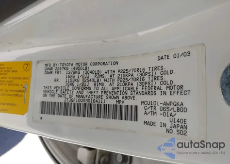 2003 Lexus Rx 300 z USA, uszkodzony, nr VIN JTJGF10U530164111